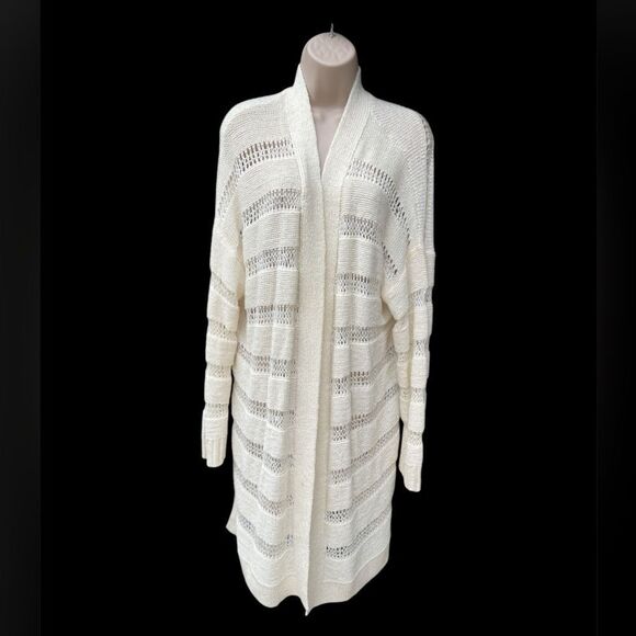 Old Navy Sweater XXLarge Ivory Pointelle Loose Knit Open Cardigan Kimono - Picture 1 of 4